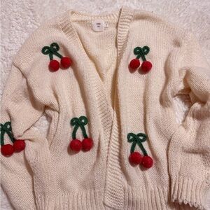 Luna Ivory Cherry Appliqué Women's Cardigan Sweater